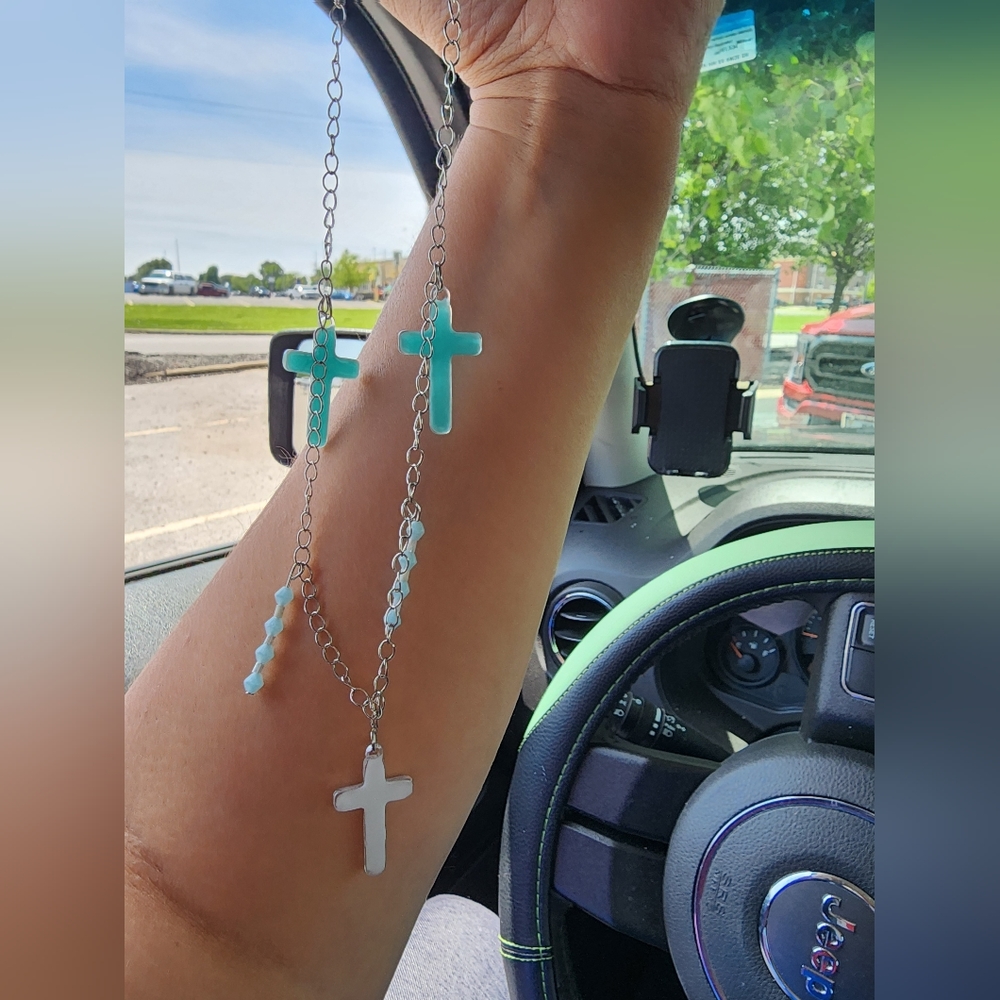 Blue and white cross necklace